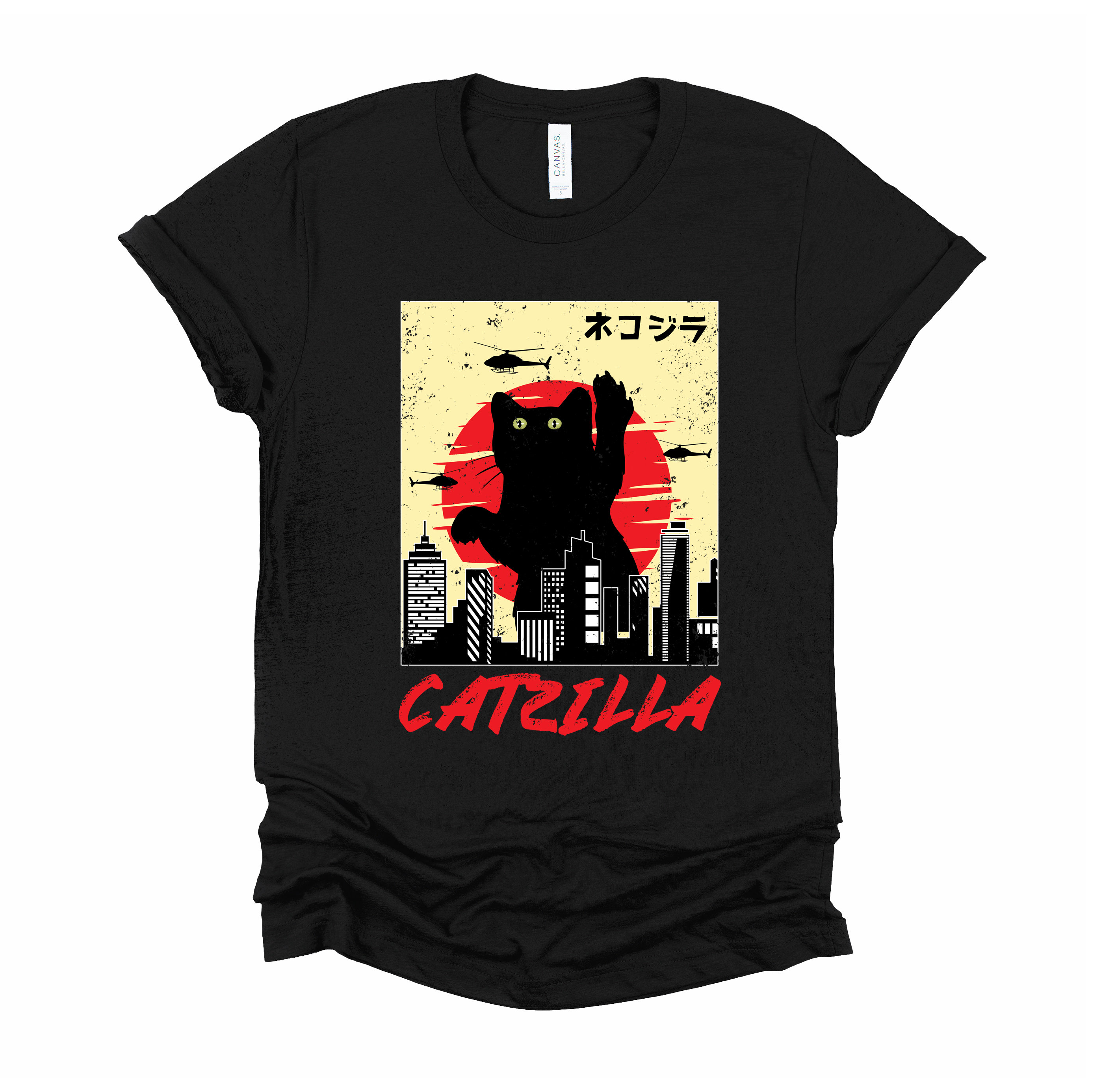 Catzilla Shirt | Retro Cat Shirt | Japanese Sunset Cat Tee