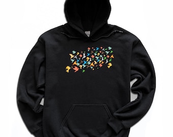 Origami Crane Hoodie | Japanese Paper Bird Pullover | Japan Art | Origami Animals Graphic | Unisex Hooded Sweater S-5X