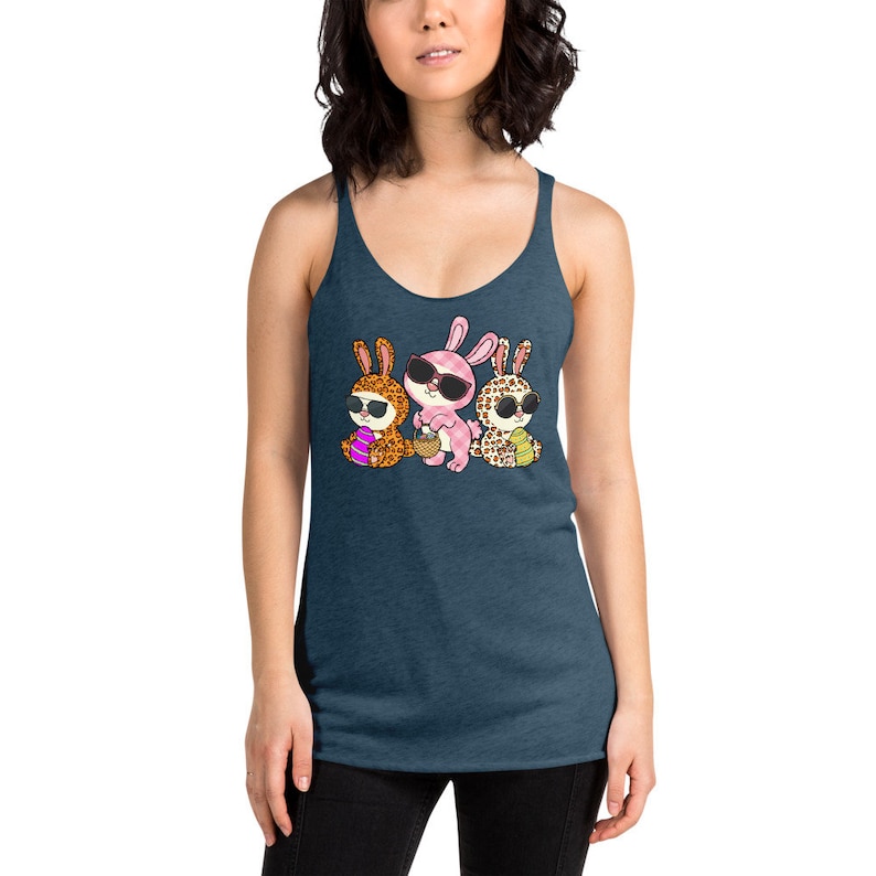 Funny Easter Egg Hunt Racerback Tank Women/'s Cute Rabbits With Leopard Cheetah Animal Print Design Top