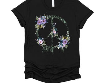 Floral Peace Sign Shirt | Peace and Flowers Tee | Boho Peace T-Shirt | Nature Lover Gift | Unisex XS-4X