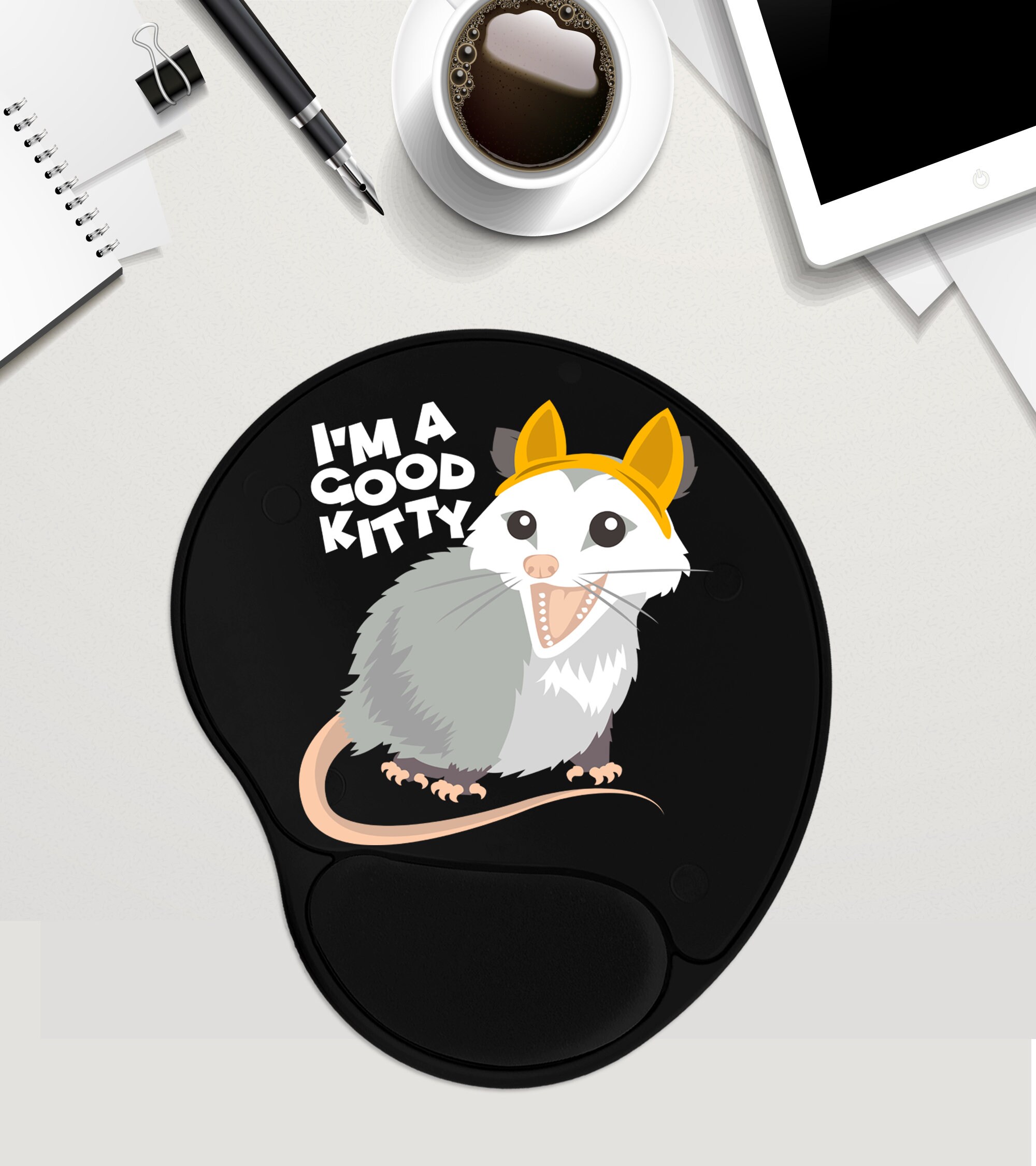 Good Kitty Cute Opossum Mouse Pad With Wrist Rest