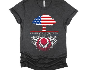 Okinawa Roots American Grown Tshirt, US Flag Japan Pride Unisex T-Shirt XS-4X