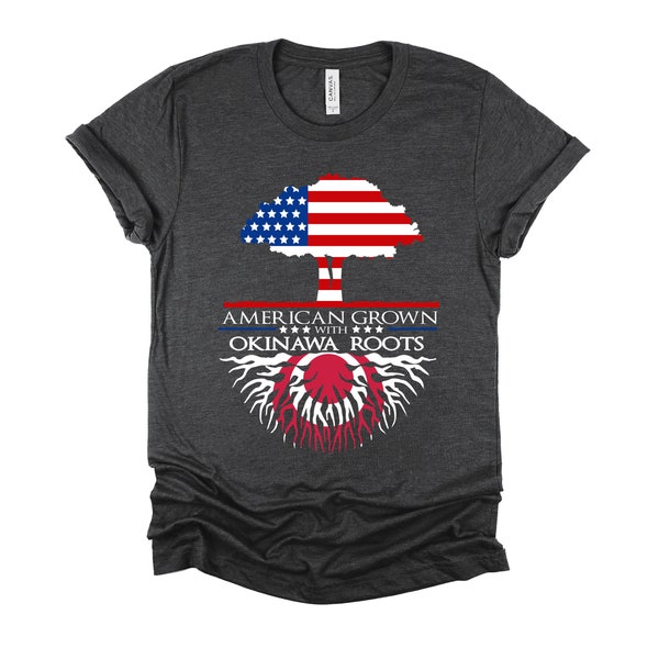 Okinawa Roots American Grown Tshirt, US Flag Japan Pride Unisex T-Shirt XS-4X