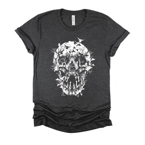 Halloween Skull Tee / Cottagecore Skull / Goblincore Shirt / Skull with Birds / Scary Skull Shirt / Halloween Goth Shirt