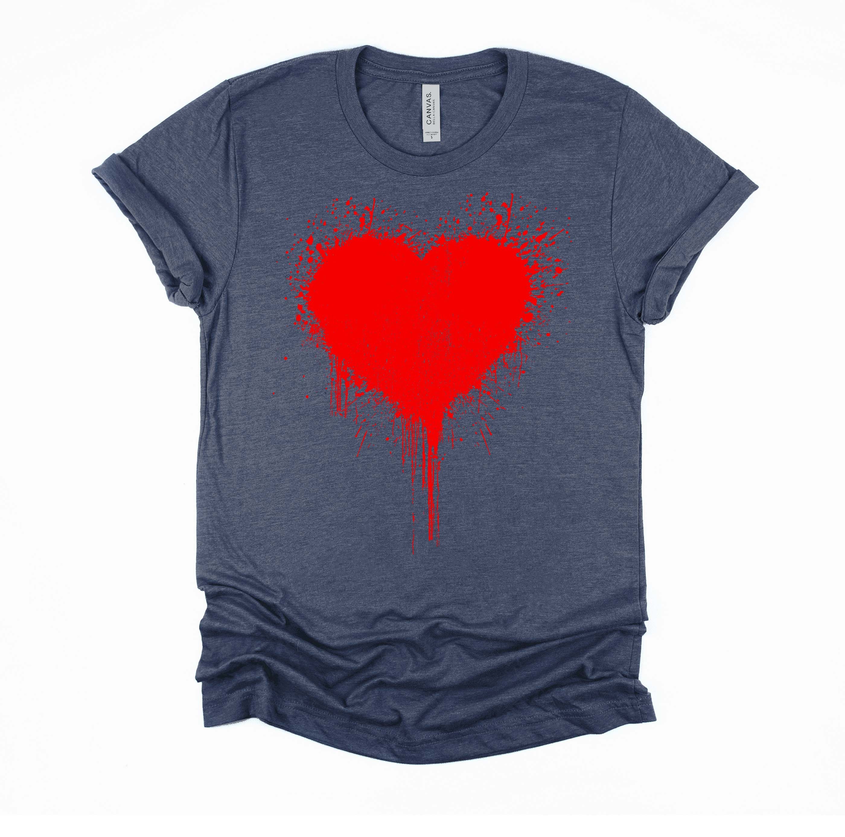 Red Heart Splatter Tshirt, Valentines Day Gift Shirt, Big