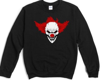 Scary Clown Sweater / Evil Clown Crewneck Sweatshirt / Halloween Clown Long Sleeve Sweater / Trick or Treat Unisex Sweater