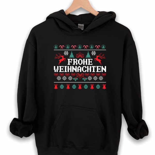 German Christmas Hoodie, Frohe Weihnachten Hooded Sweatshirt, Germany Holiday Gifts UNISEX Hoodies S-3XL