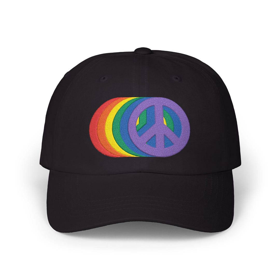 Peace Sign Caps Rainbow Peace Signs LGBTQ Hippie Retro Baseball Hat Classic Dad Cap ...