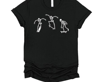 Skeleton Skateboarder Halloween Shirt: Retro Spooky Graphic Tee