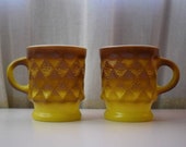 Vintage Anchor Hocking Diamond coffee cups yellow and Brown Hombre set of two cups