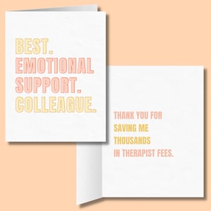 Mejor colega de apoyo emocional / Gracias por ahorrarme miles en honorarios de terapeuta / Gracias de compañero de trabajo humorístico o tarjeta de San Valentín