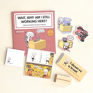 Coffret cadeau d’humour corporatif des Fêtes | Cadeau d’anniversaire de l’avocat | Forfait Soins aux collaborateurs | Bande dessinée, autocollants, mini-impression, chocolat, post-its