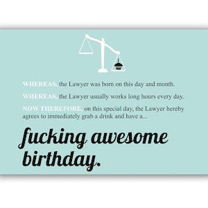 Carte d'anniversaire géniale pour avocats | Carte de voeux drôle pour les avocats | Carte Contrat