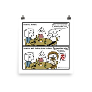 Studying for the Bar Exam–Cast Away | Comic Print (10&quot; x 10&quot;) | Full Color | The Introverted Attorney