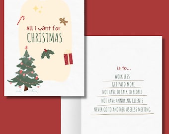 Carte de Noël amusante pour collègue | Liste d'envies sarcastique des Fêtes