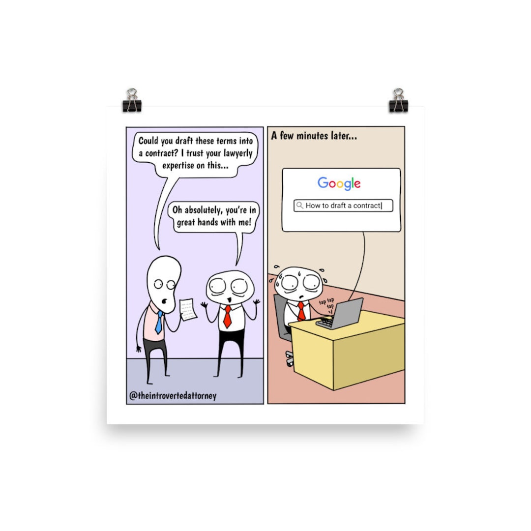 How to Draft a Legal Contract Funny Lawyer Comic Print 10 X 10 Attorney