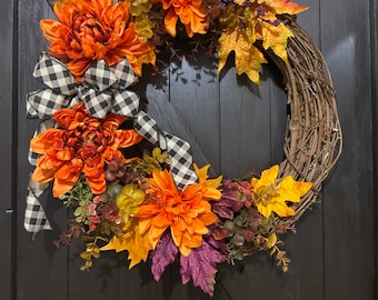 Handmade Fall Peony Wreath: Farmhouse Autumn Door Decor