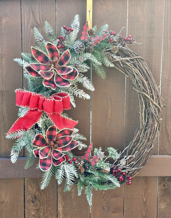 Buffalo Plaid Christmas Wreath: Handmade Farmhouse Winter Decor - Etsy