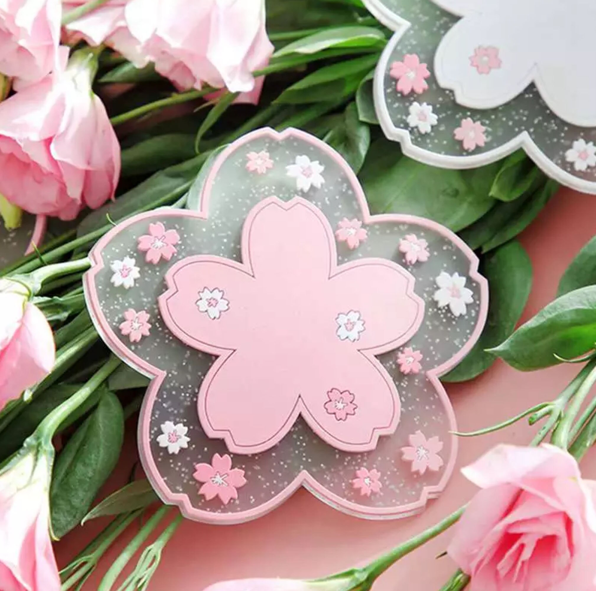 Sakura Cherry Blossom Coaster Pink White Kawaii | Etsy