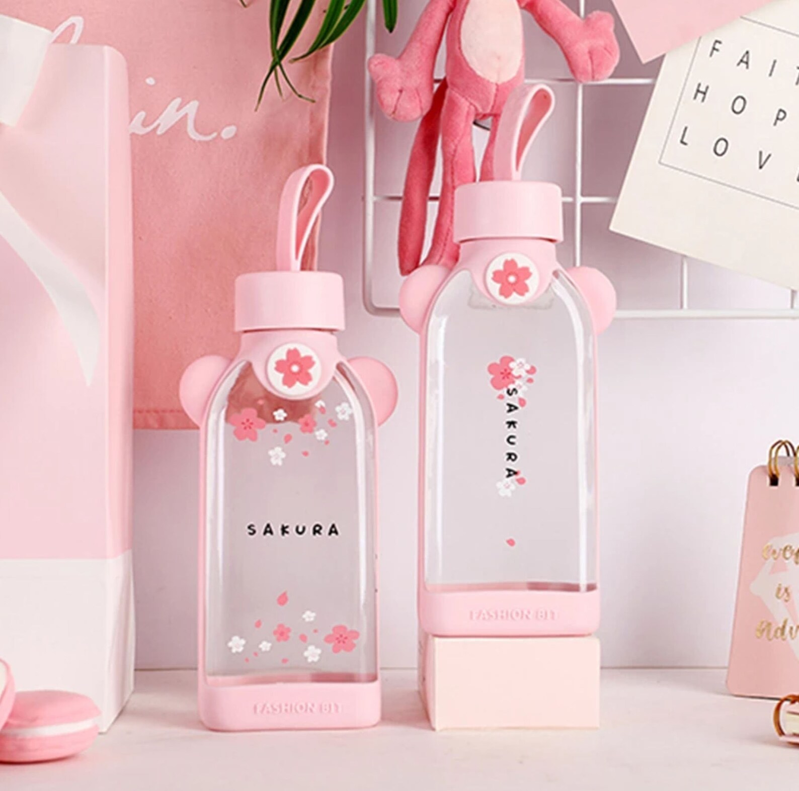Sakura Water Bottle Kawaii Pink Glass 3 Designs Etsy
