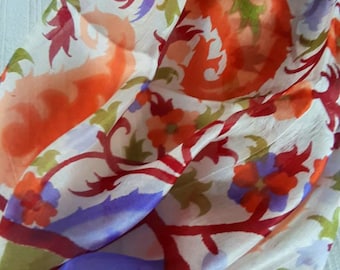 Orange Pure Silk Scarf , Printed Silk Shawl