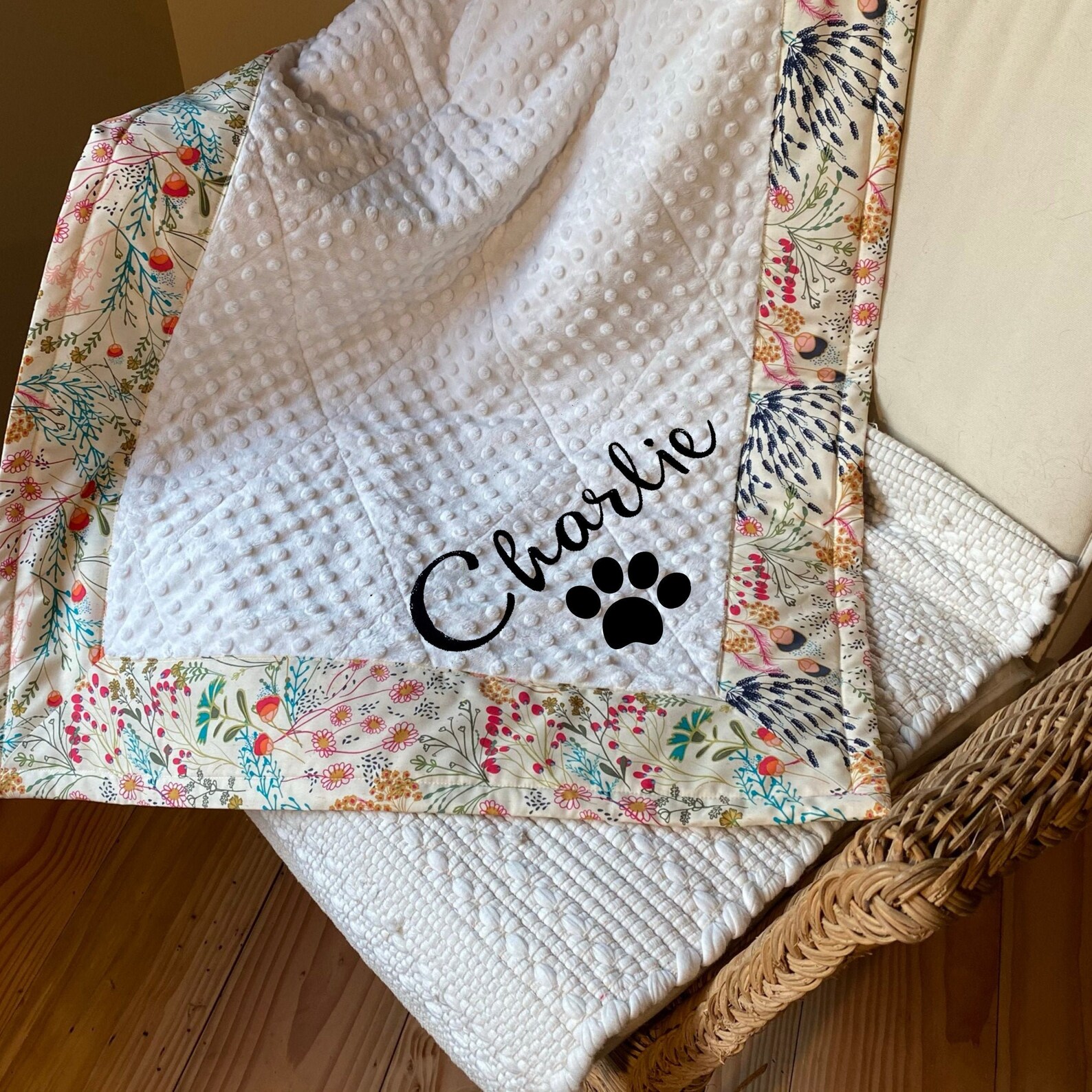 Dog blanket quilted floral cotton and minky personalized Etsy