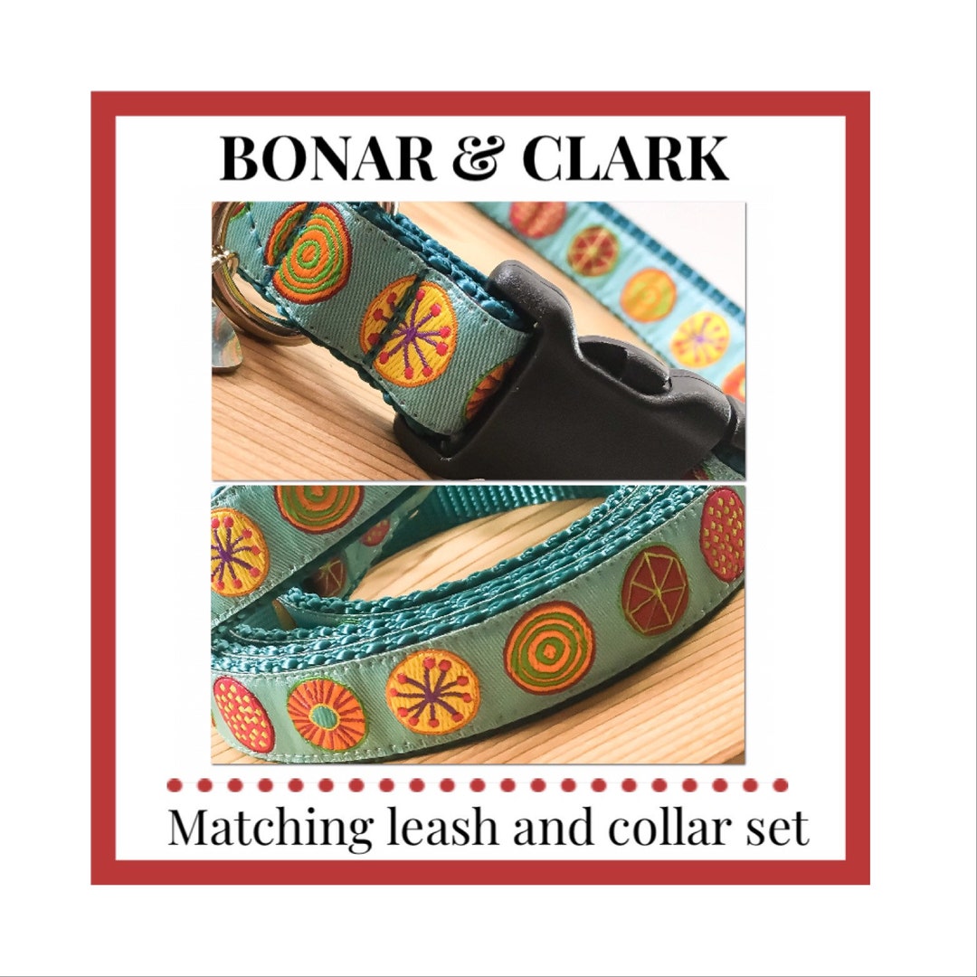 Dog Collar Leash Set Teal Matching Collar and Leash Designer Etsy