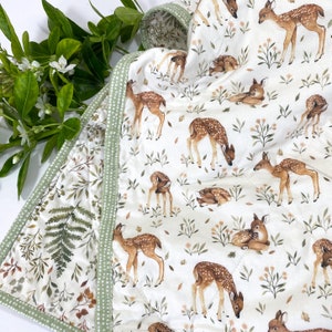 Woodland baby quilt, personalized gender neutral crib bedding, baby quilt fawn, forest animal quilt, baby shower gift, handmade quilt