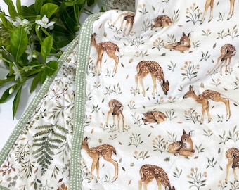 Woodland baby quilt, personalized gender neutral crib bedding, baby quilt fawn, forest animal quilt, baby shower gift, handmade quilt