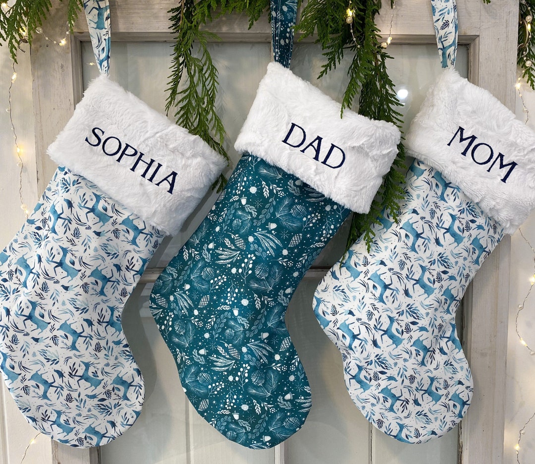 Embroidered Stocking Reindeer Stocking Faux Fur Stocking Etsy Canada