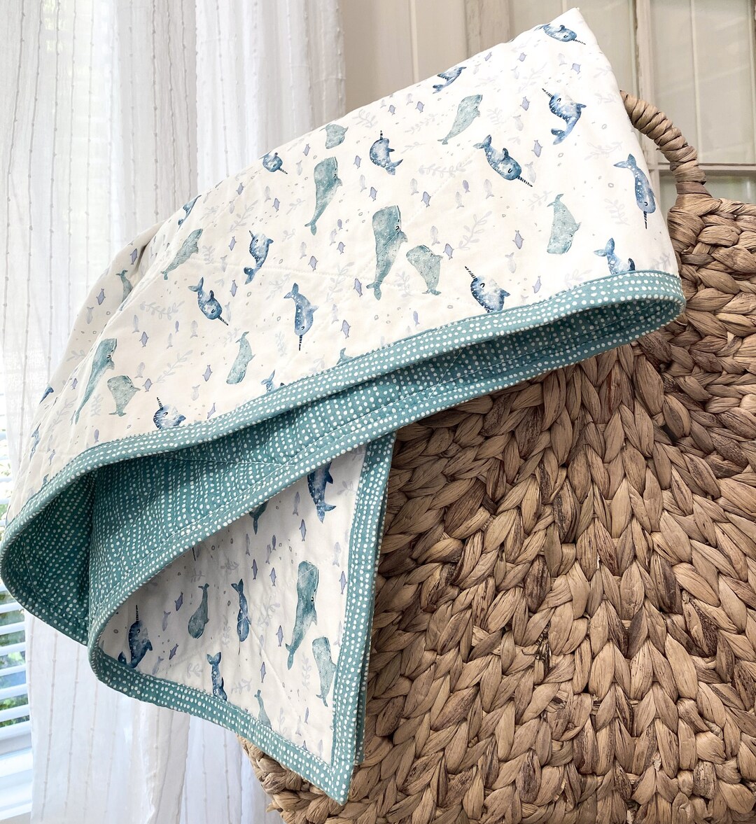 Baby Boy Quilt, Modern Baby Quilt Whales, Personalized Quilt, Ocean