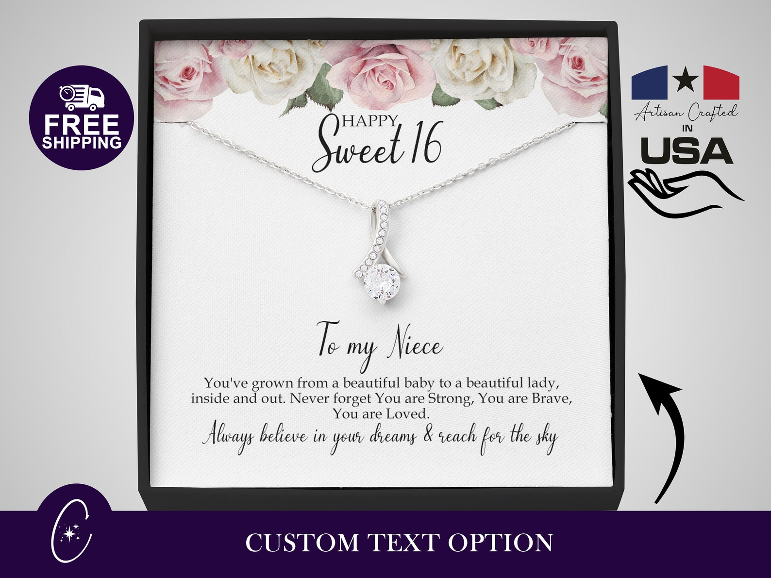 Sweet 16 Gift for Niece Luxury Necklace With Sparkly Ribbon Etsy