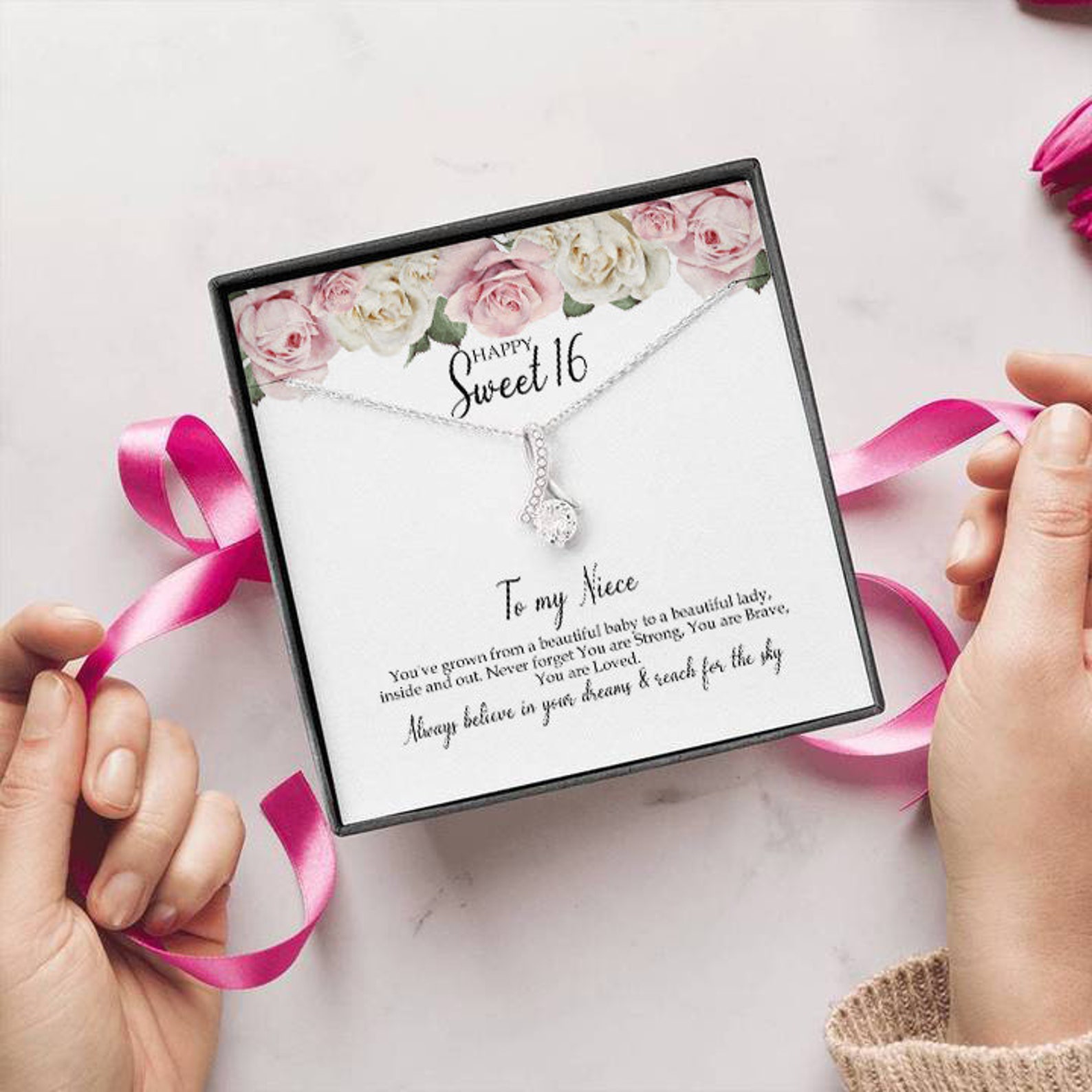 Sweet 16 Gift for Niece Luxury Necklace With Sparkly Ribbon Etsy