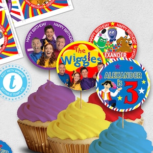 Wiggles Cupcake Toppers Tags, Unisex birthday favors, Kids birthday party The Wiggles, Editable Printable Template Instant Download BPW01