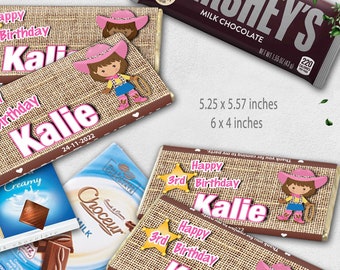 Cowgirl Chocolate Wrapper, Dark / Light skin Girl, Hershey Aldi label wrapper Country Western Pink Brown Paisley Party Favor Girl Edit Corjl