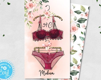 Lingerie Size tags, Bra and panties size label, Lingerie Bachelorette or Hen's Night Party Ticket, Editable Printable Instant