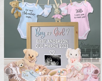 Digital Pregnancy Announcement / Social Media / Boy or Girl, Twins Editable Baby Announcement / Pregnancy Reveal / Letter Board Baby