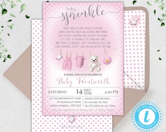 Pink Baby Shower Invitation EDIT YOURSELF Baby Clothes Pink Design, Baby Girl Sprinkle Invitation, DIY Baby Shower Editable Templett BS003