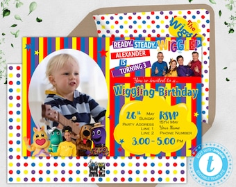 Wiggles Birthday Photo Invitation, Unisex birthday Invite, Kids party The Wiggles, Editable Printable Template Instant Download BPW01