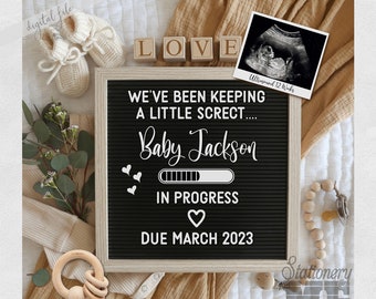 Editable Boho Pregnancy Announcement Social Media, Keeping a Little Secret Letter Board Digital, Gender Neutral Baby, Rustic, Corjl DIY