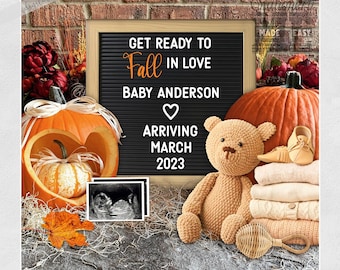 Editable Fall in Love Baby Announcement, Autumn Pregnancy Reveal, Custom Social Media Digital Pregnancy Announcement Idea Instagram Facebook