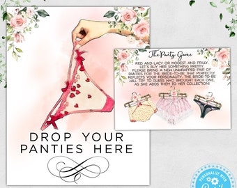 Lingerie Drop your panties here sign and the panty game cards, Bachelorette Party Game, Hen's Night, Editable Printable Instant