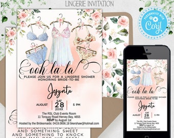 Lingerie Shower Invitation, Bachelorette Party Invite, Ooh la la bra & panties Evite Hen's Night, Let's Spoil Her Editable Printable Instant