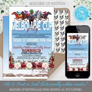 Melbourne Cup Invitation, Horse Spring Racing Party Invite, Derby Evite Race Day Carnival Luncheon Brunch Birthday Instant Download