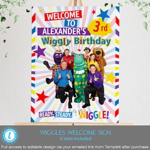 Wiggles Welcome Sign, Unisex birthday poster, Kids birthday party The Wiggles, Editable Printable Template Instant Download BPW01