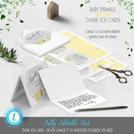 Edit Yourself Baby Thank You Card Grey Background Yellow Etsy