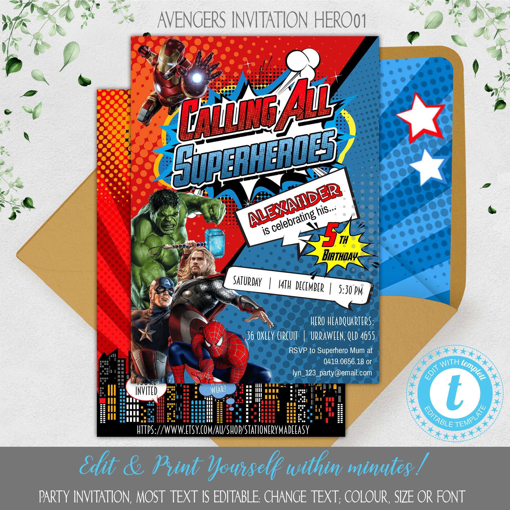 Avengers Birthday Invitation Superhero Birthday Invite Kids Birthday Party Avengers Editable Printable Template Instant Download Hero01