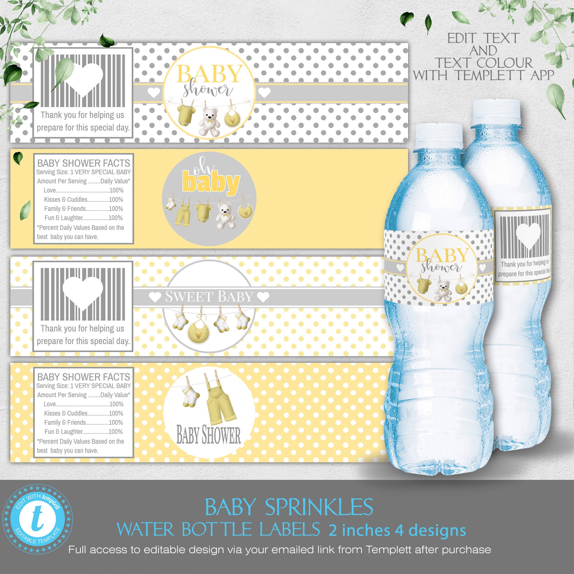 Baby Shower Water Bottle Labels - Water Bottle Label Template - Editable -  Gender Neutral - Shower Favors - Instant Download BS23 With Baby Shower Label Template For Favors