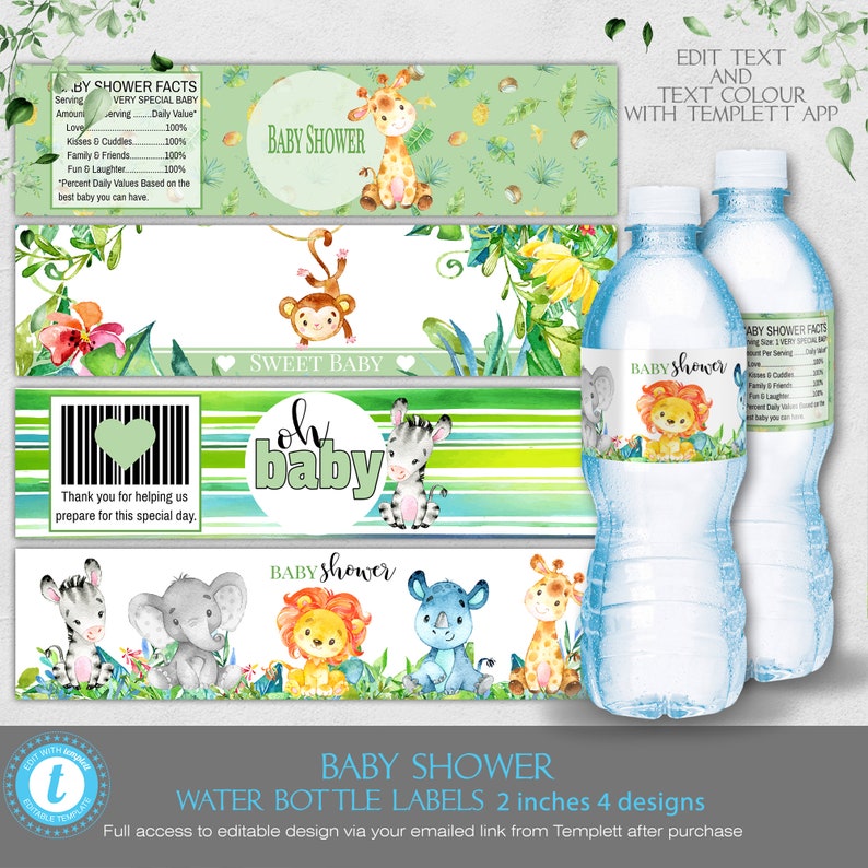 Jungle Animal Water Bottle Labels Safari Party Labels Bottle Etsy