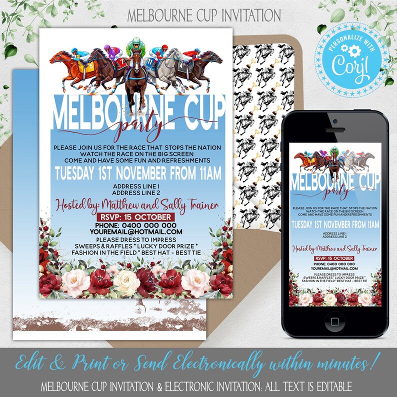 Melbourne Cup Invitation Horse Spring Racing Party Invite Etsy Australia